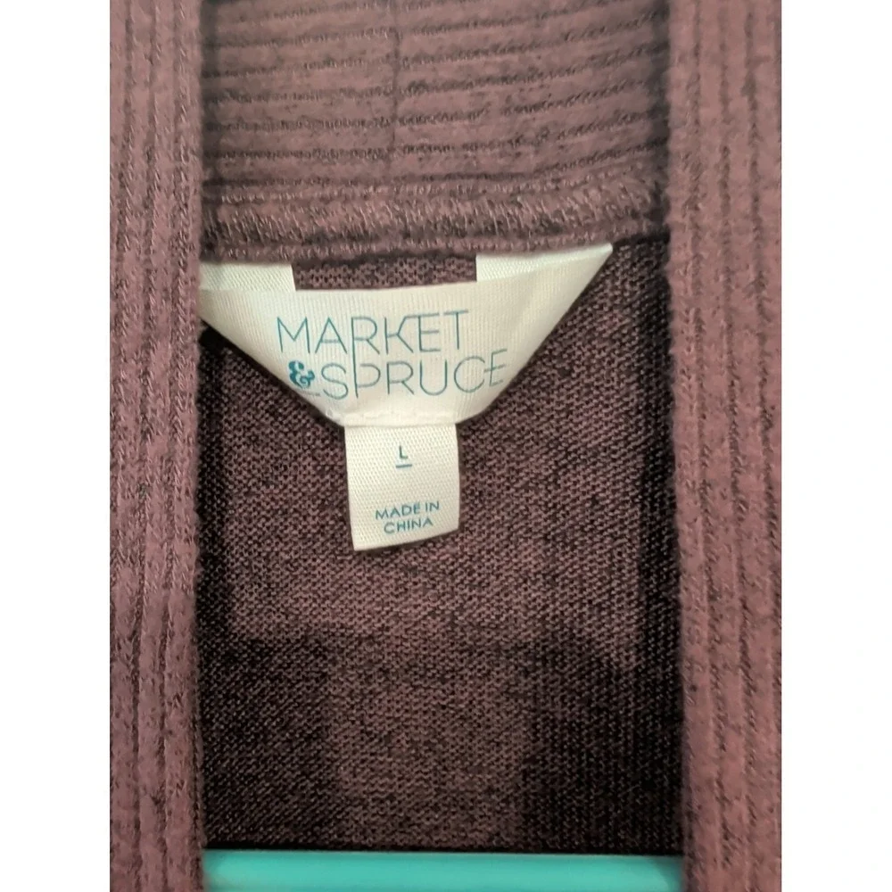 Market & Spruce Cardigan Womens L Mauve Open Front‎ Knit Pockets Cozy